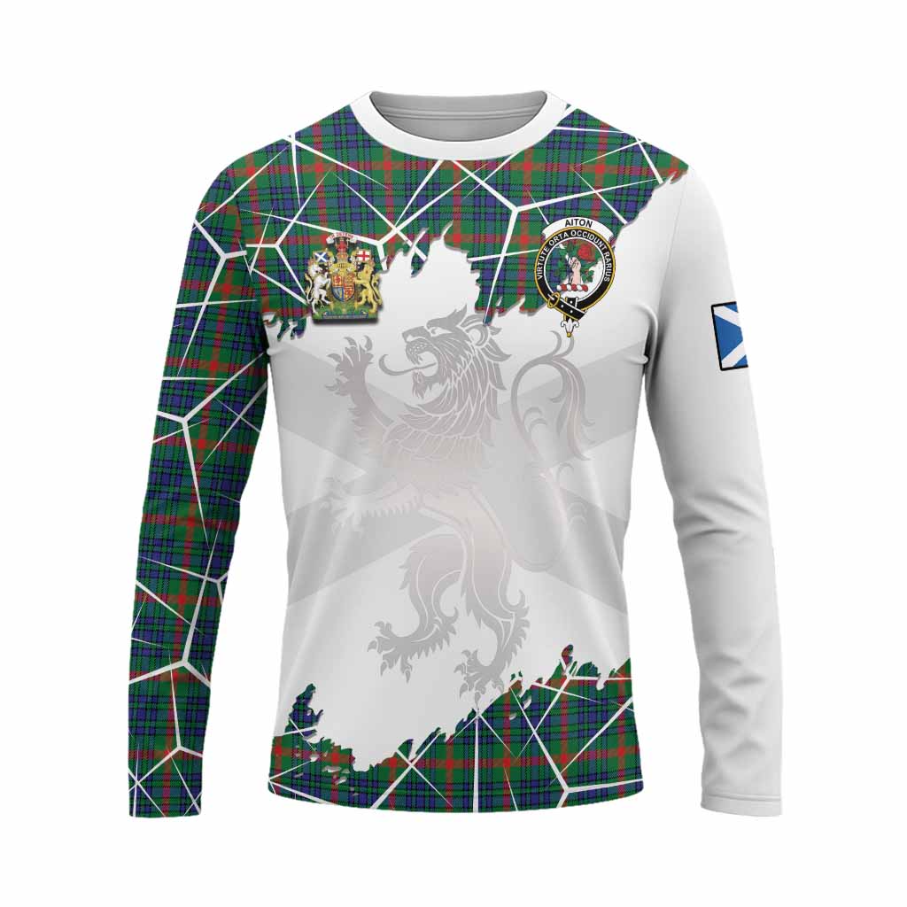 Aiton Tartan Long Sleeve T-Shirt with Family Crest and Lion Rampant Grunge Style