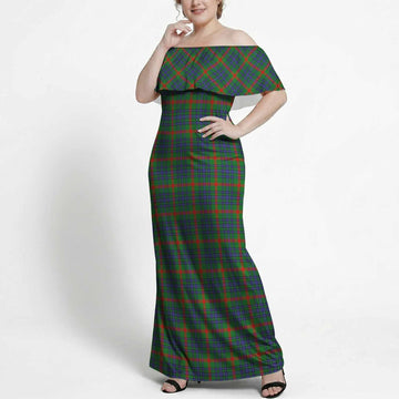 Aiton Tartan Off Shoulder Ruffle Maxi Dress