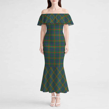 Aiton Tartan Off Shoulder Ruffle Mermaid Maxi Dress