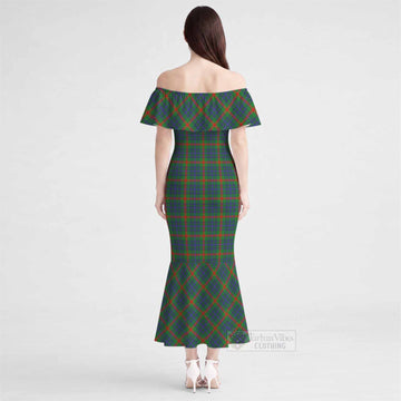 Aiton Tartan Off Shoulder Ruffle Mermaid Maxi Dress