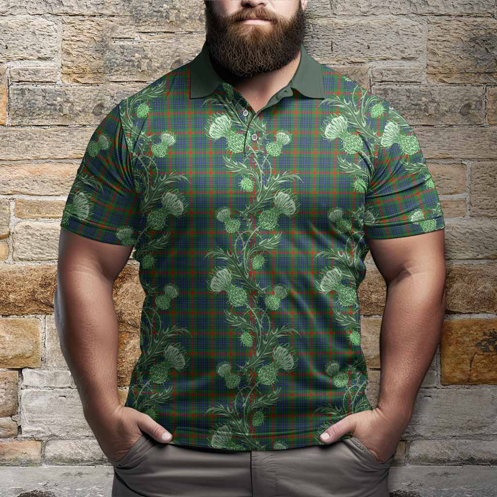 Aiton Tartan Polo Shirt Seamless Scottish Thistle Flowers