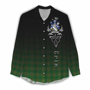 Tartan Vibes Clothing Aland Irish Clan Women's Casual Shirt with Coat of Arms Erin Go Bragh Celtic Inspired