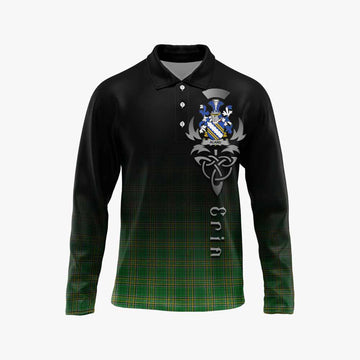 Tartan Vibes Clothing Aland Irish Clan Long Sleeve Polo Shirt with Coat of Arms Erin Go Bragh Celtic Inspired
