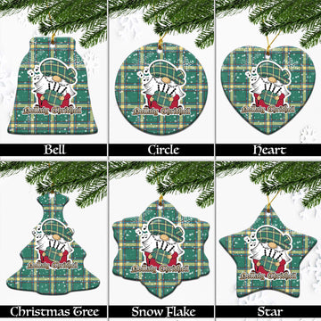 Alberta Province Canada Tartan Christmas Ceramic Ornaments with Scottish Gnome Playing Bagpipes
