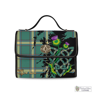 Alberta Province Canada Tartan Waterproof Canvas Bag with Scotland Map and Thistle Celtic Accents