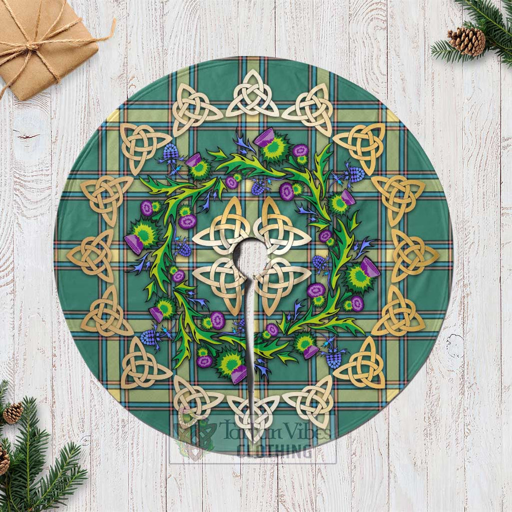 Tartan Vibes Clothing Alberta Province Canada Tartan Christmas Tree Skirt with Thistle Celtic Knot Style