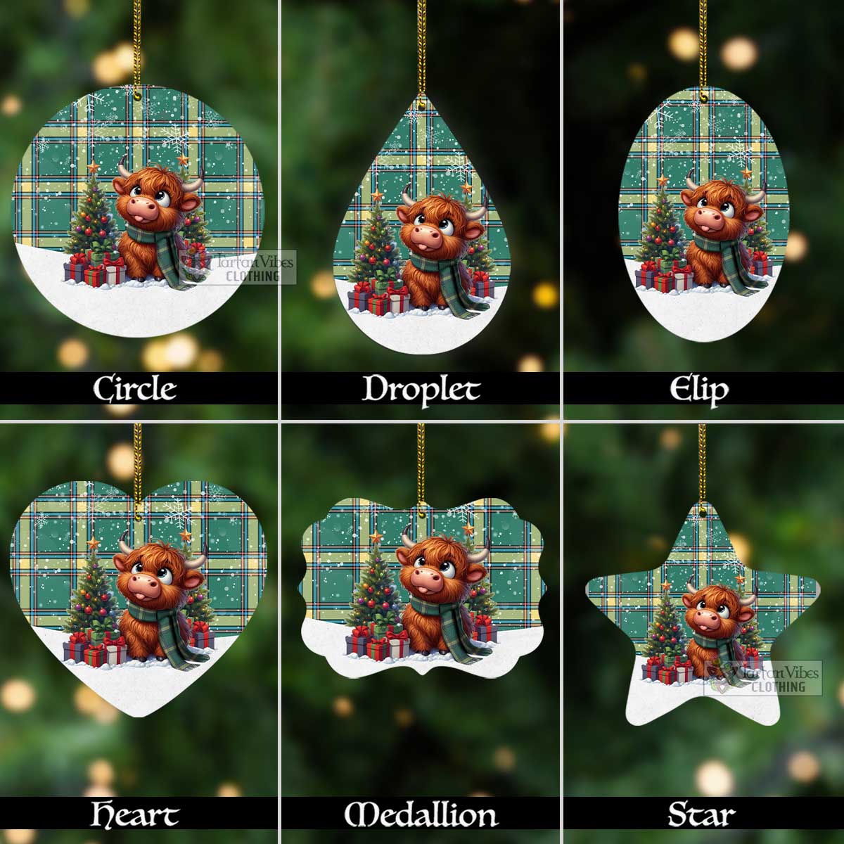 Tartan Vibes Clothing Alberta Province Canada Tartan Christmas Aluminium Ornament with Adorable Highland Coo