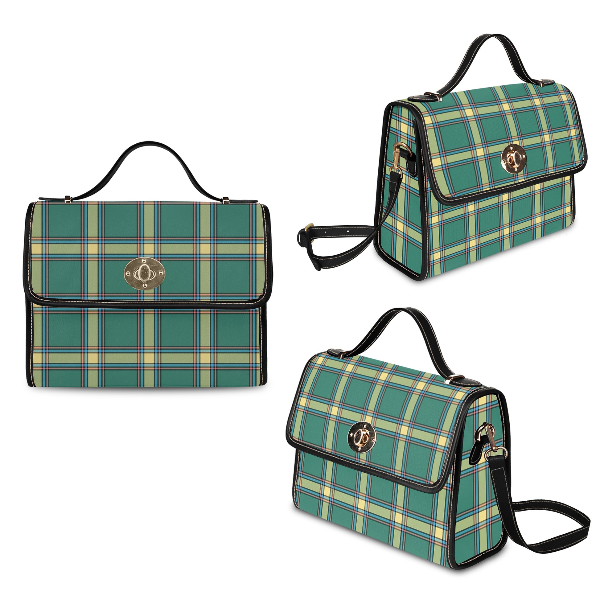 Alberta Province Canada Tartan Leather Strap Waterproof Canvas Bag Brown Leather Strap One Size 34cm * 42cm (13.4" x 16.5") - Tartanvibesclothing
