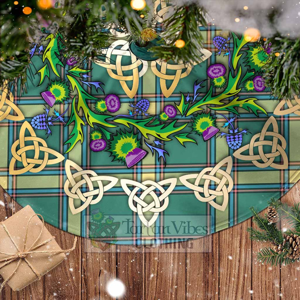 Tartan Vibes Clothing Alberta Province Canada Tartan Christmas Tree Skirt with Thistle Celtic Knot Style