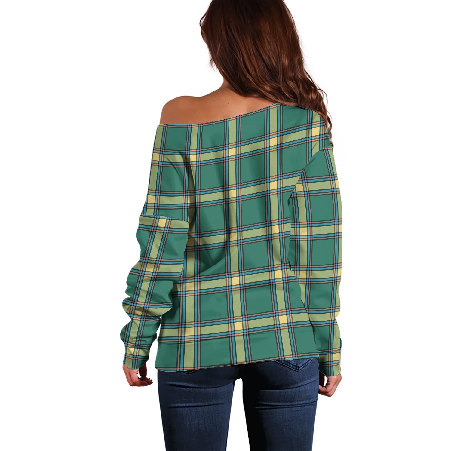 Alberta Province Canada Tartan Off Shoulder Women Sweater - Tartanvibesclothing