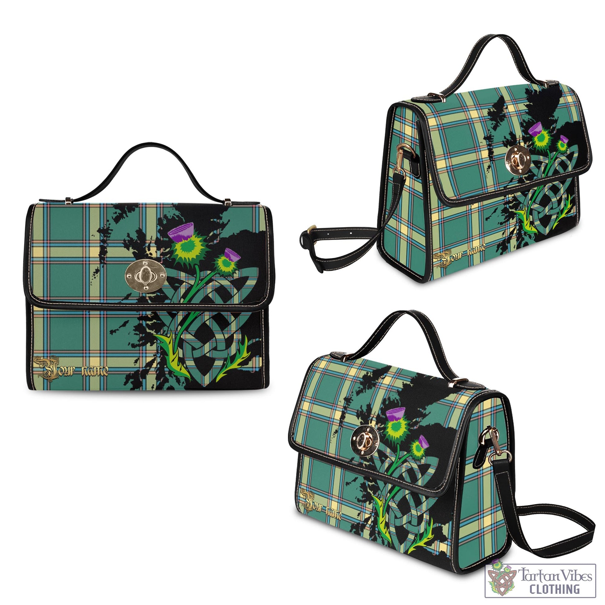 Tartan Vibes Clothing Alberta Province Canada Tartan Waterproof Canvas Bag with Scotland Map and Thistle Celtic Accents
