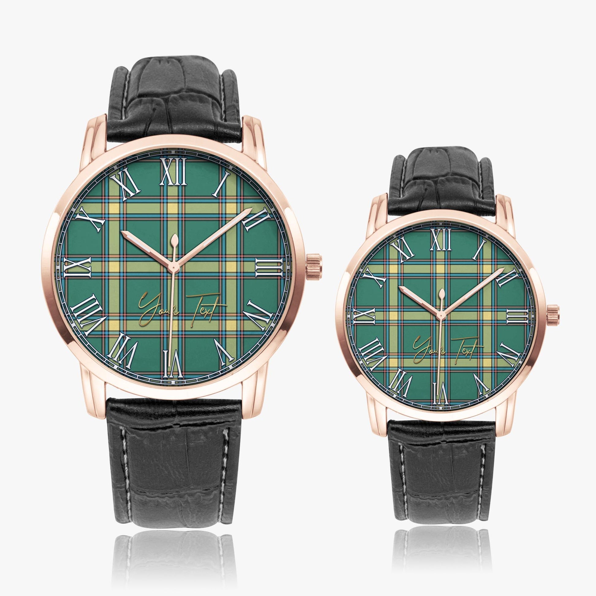 Alberta Province Canada Tartan Personalized Your Text Leather Trap Quartz Watch Wide Type Rose Gold Case With Black Leather Strap - Tartanvibesclothing