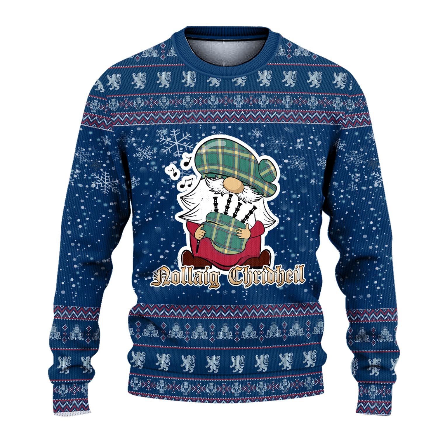 Alberta Province Canada Clan Christmas Family Knitted Sweater with Funny Gnome Playing Bagpipes - Tartanvibesclothing