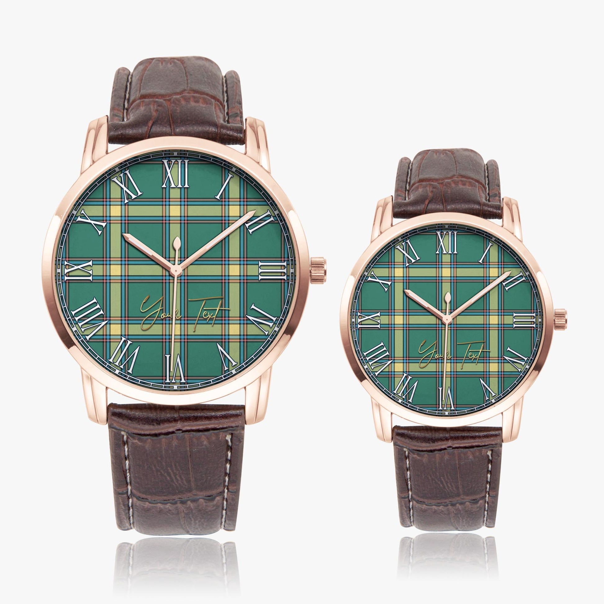Alberta Province Canada Tartan Personalized Your Text Leather Trap Quartz Watch Wide Type Rose Gold Case With Brown Leather Strap - Tartanvibesclothing