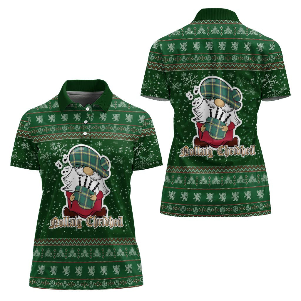 Alberta Province Canada Clan Christmas Family Polo Shirt with Funny Gnome Playing Bagpipes - Tartanvibesclothing