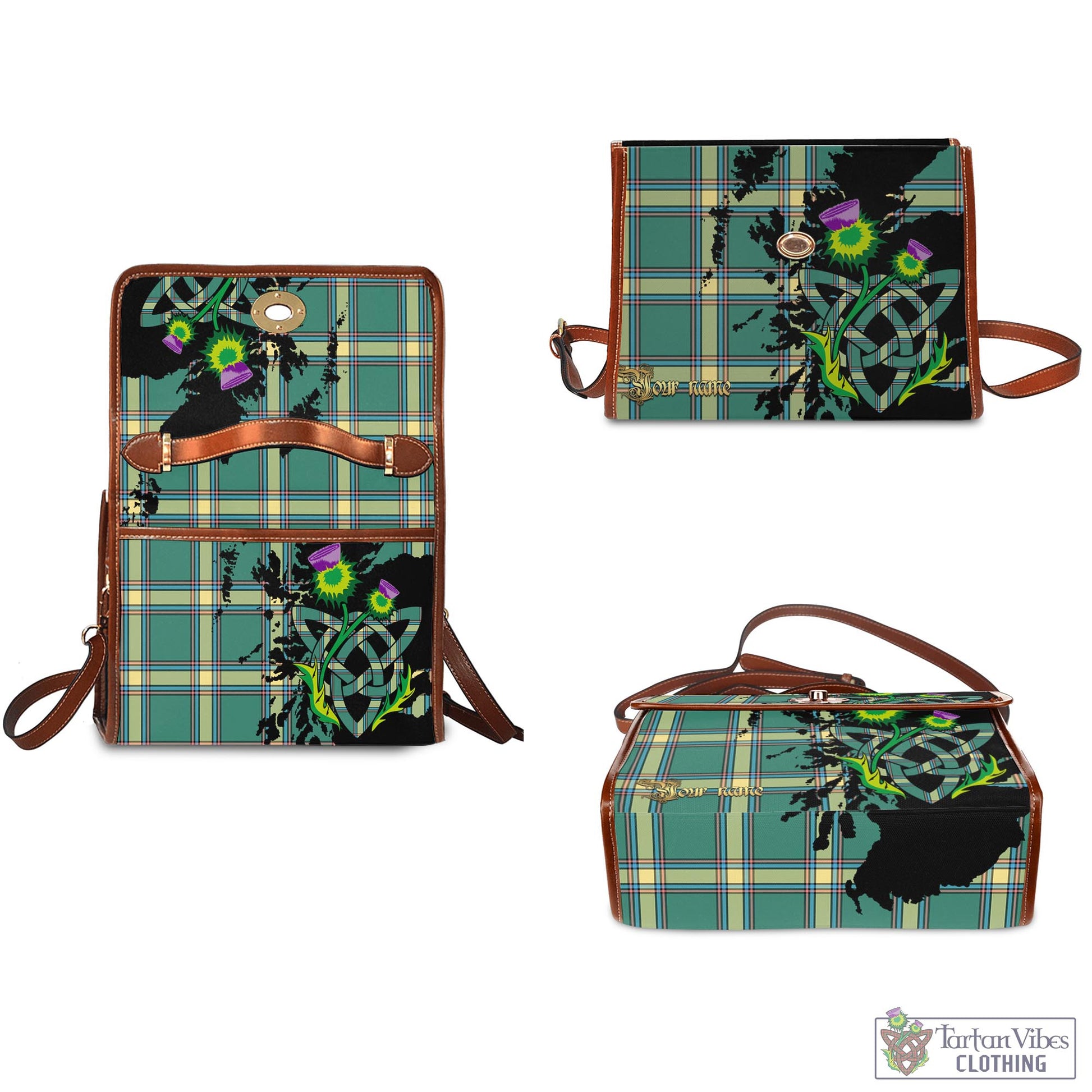 Tartan Vibes Clothing Alberta Province Canada Tartan Waterproof Canvas Bag with Scotland Map and Thistle Celtic Accents