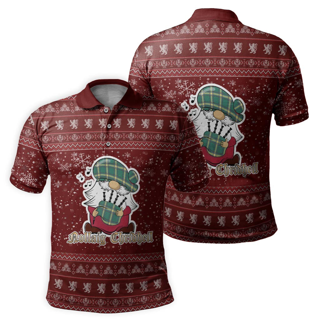 Alberta Province Canada Clan Christmas Family Polo Shirt with Funny Gnome Playing Bagpipes - Tartanvibesclothing