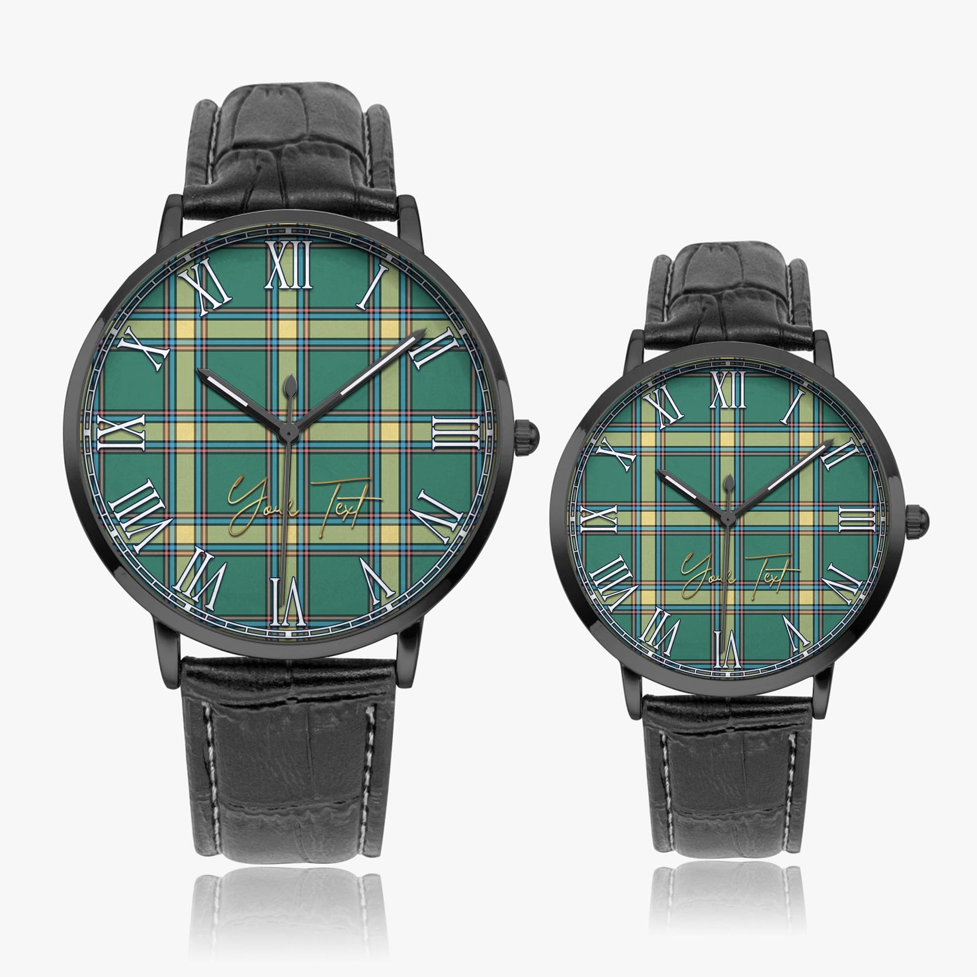 Alberta Province Canada Tartan Personalized Your Text Leather Trap Quartz Watch Ultra Thin Black Case With Black Leather Strap - Tartanvibesclothing