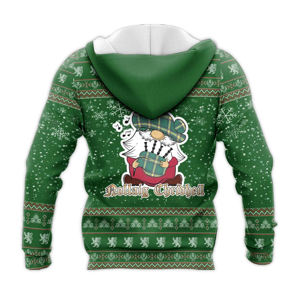 Alberta Province Canada Clan Christmas Knitted Hoodie with Funny Gnome Playing Bagpipes - Tartanvibesclothing