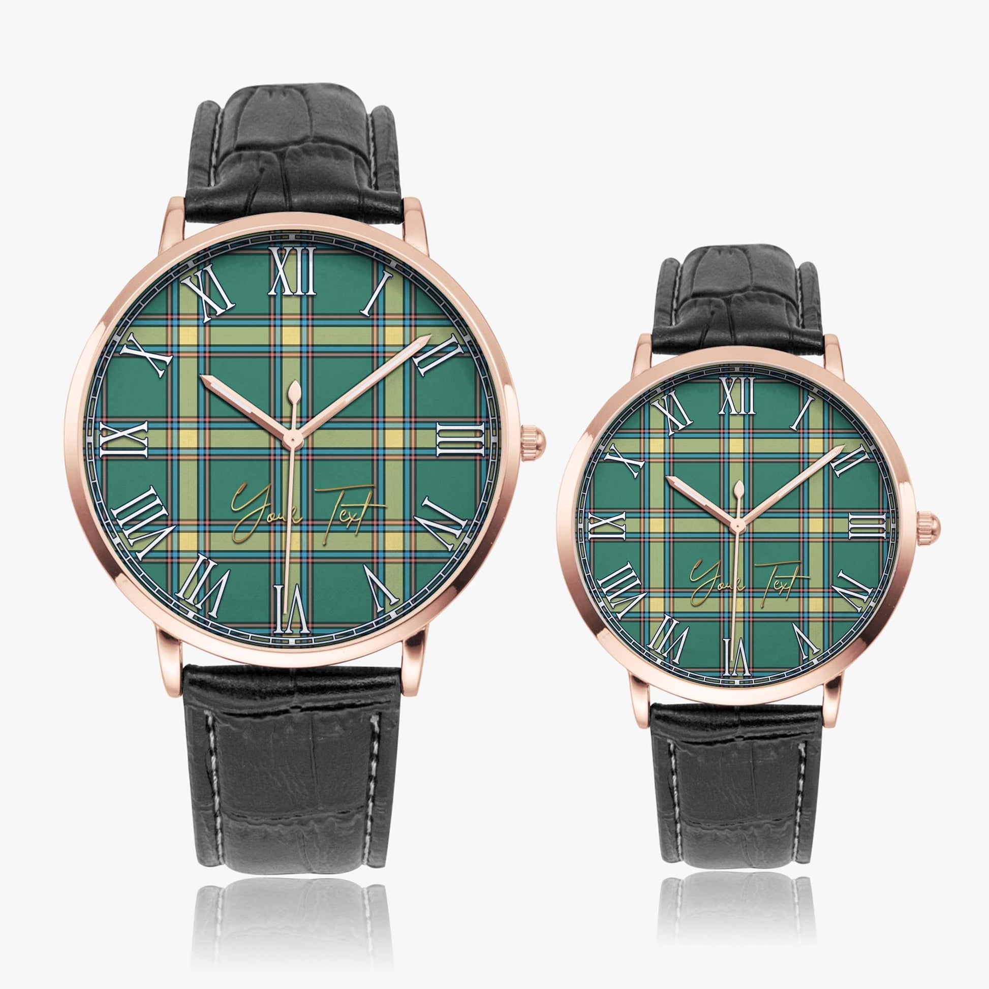 Alberta Province Canada Tartan Personalized Your Text Leather Trap Quartz Watch Ultra Thin Rose Gold Case With Black Leather Strap - Tartanvibesclothing