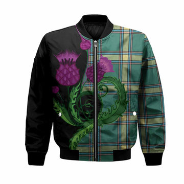 Alberta Province Canada Tartan Bomber Jacket Traditional Scottish Thistle