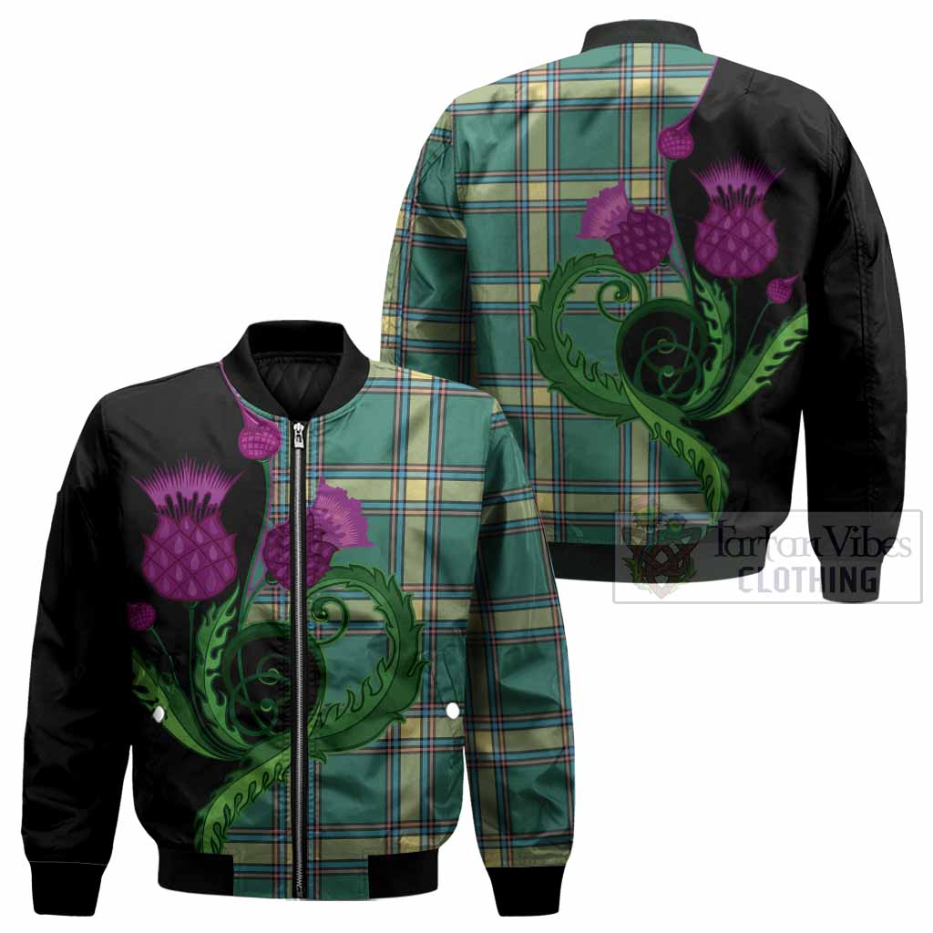Alberta Province Canada Tartan Bomber Jacket Traditional Scottish Thistle