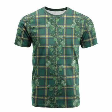 Alberta Province Canada Tartan Cotton T-shirt Seamless Scottish Thistle Flowers