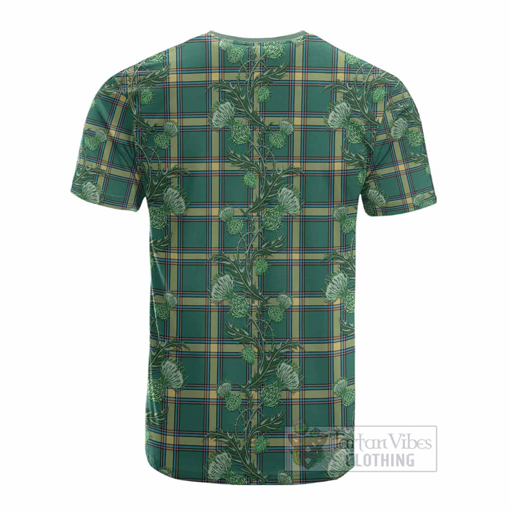 Alberta Province Canada Tartan Cotton T-shirt Seamless Scottish Thistle Flowers