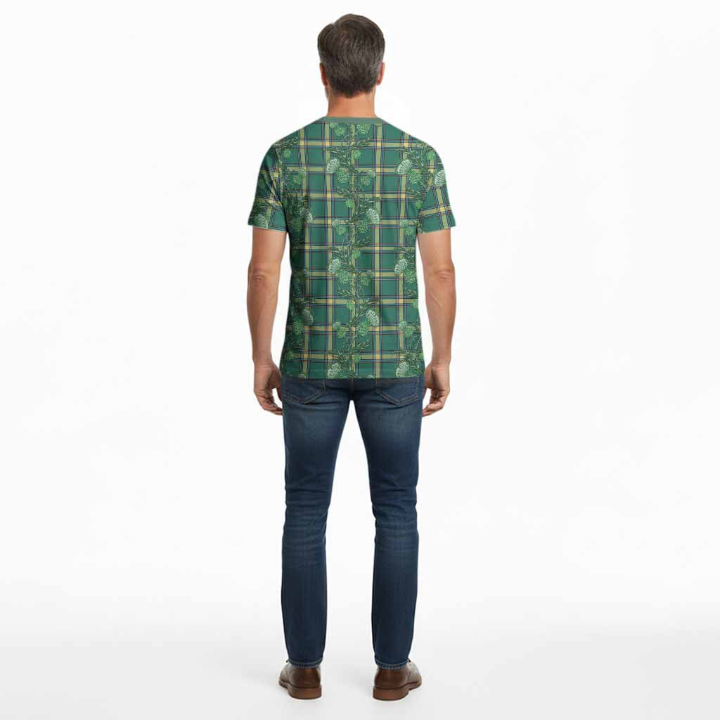 Alberta Province Canada Tartan Cotton T-shirt Seamless Scottish Thistle Flowers