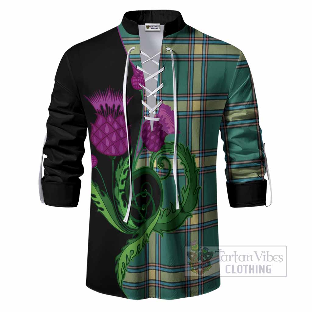 Alberta Province Canada Tartan Ghillie Shirt Traditional Scottish Thistle