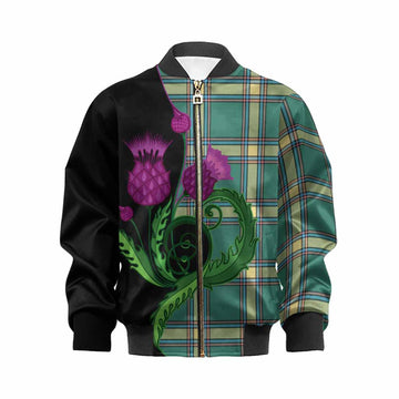 Alberta Province Canada Tartan Kid Bomber Jacket Traditional Scottish Thistle
