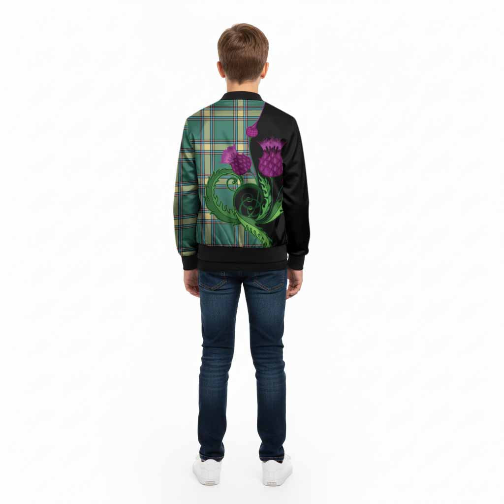 Alberta Province Canada Tartan Kid Bomber Jacket Traditional Scottish Thistle