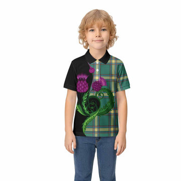Alberta Province Canada Tartan Kid Polo Shirt Traditional Scottish Thistle