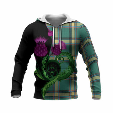 Alberta Province Canada Tartan Knitted Hoodie Traditional Scottish Thistle