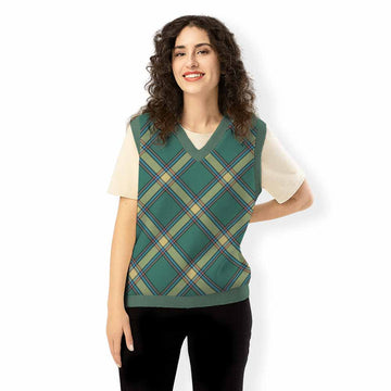 Alberta Province Canada Tartan  Knitted V-Neck Vest Cross Style