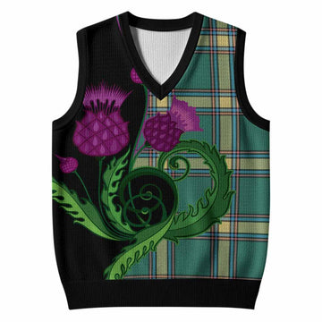 Alberta Province Canada Tartan Knitted V-Neck Vest Traditional Scottish Thistle