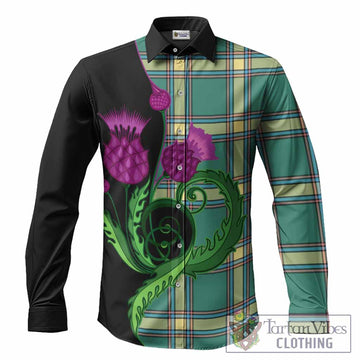 Alberta Province Canada Tartan Long Sleeve Button Shirts Traditional Scottish Thistle