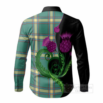Alberta Province Canada Tartan Long Sleeve Button Shirts Traditional Scottish Thistle