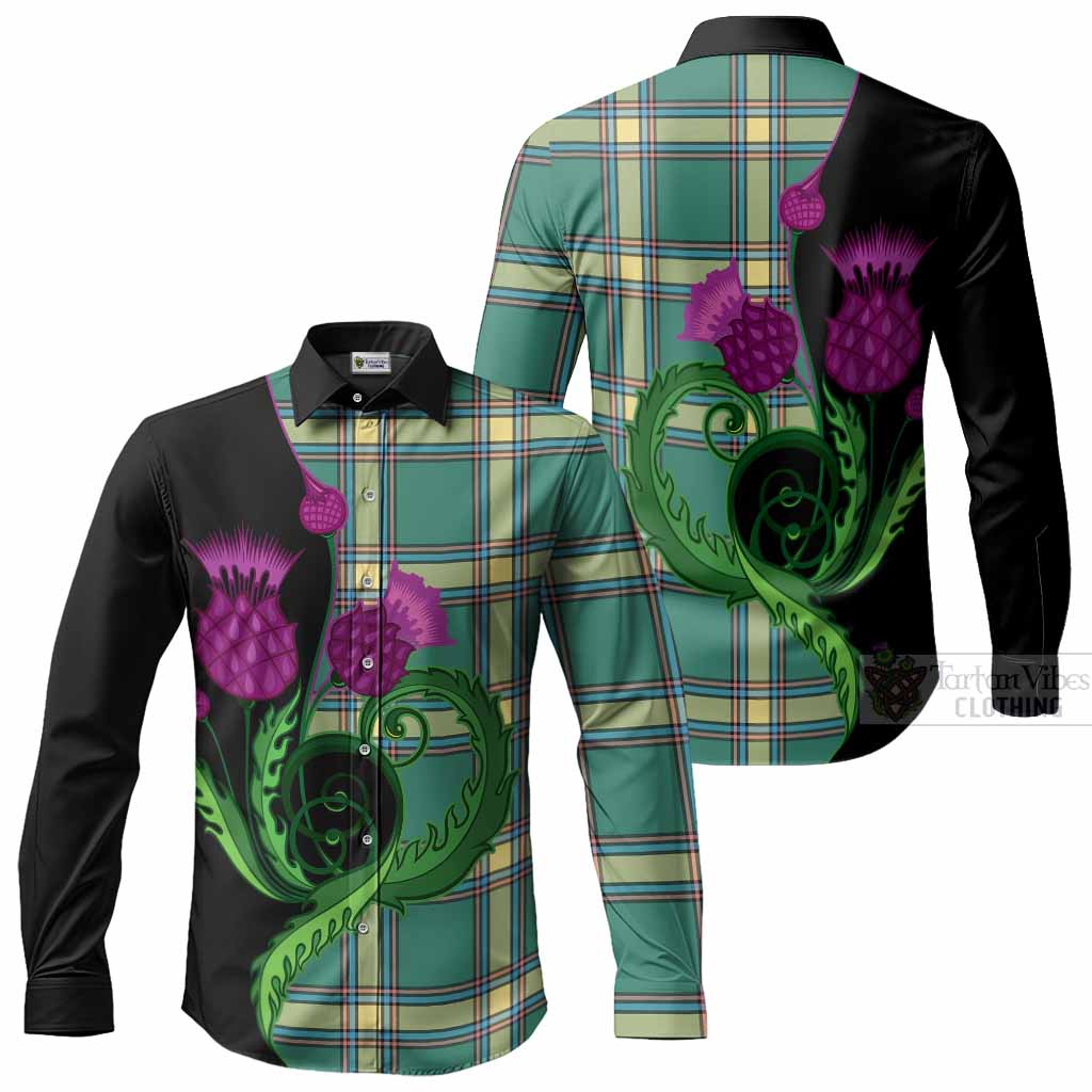 Alberta Province Canada Tartan Long Sleeve Button Shirts Traditional Scottish Thistle