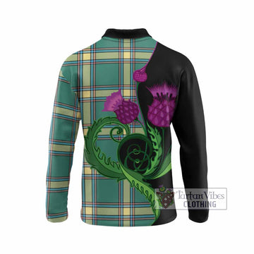 Alberta Province Canada Tartan Long Sleeve Polo Shirt Traditional Scottish Thistle