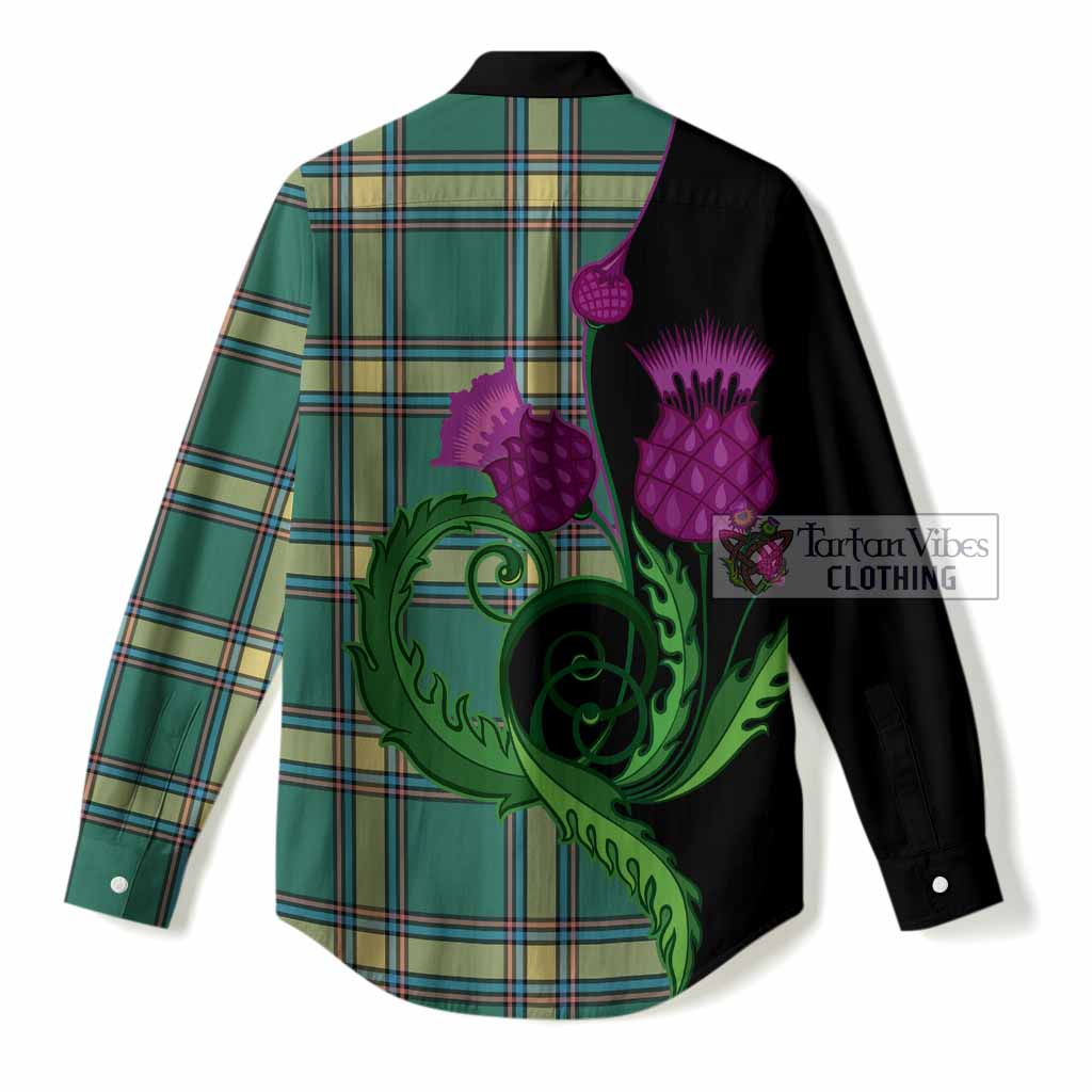 Alberta Province Canada Tartan Women Casual Shirt Traditional Scottish Thistle