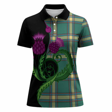 Alberta Province Canada Tartan Women Polo Shirt Traditional Scottish Thistle