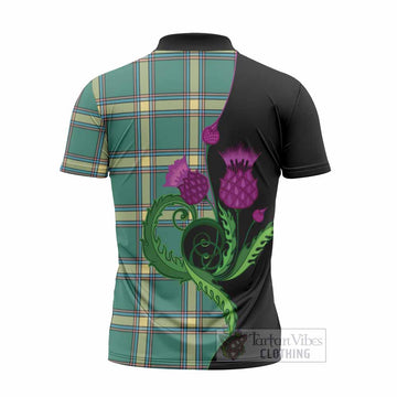 Alberta Province Canada Tartan Zipper Polo Shirt Traditional Scottish Thistle