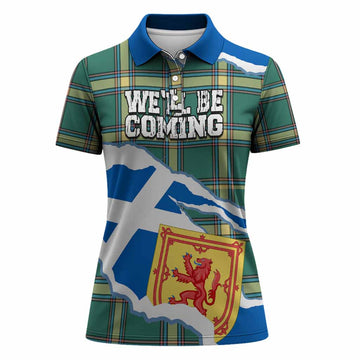 Alberta Scotland Football Tartan Women Polo Shirt We'll Be Coming