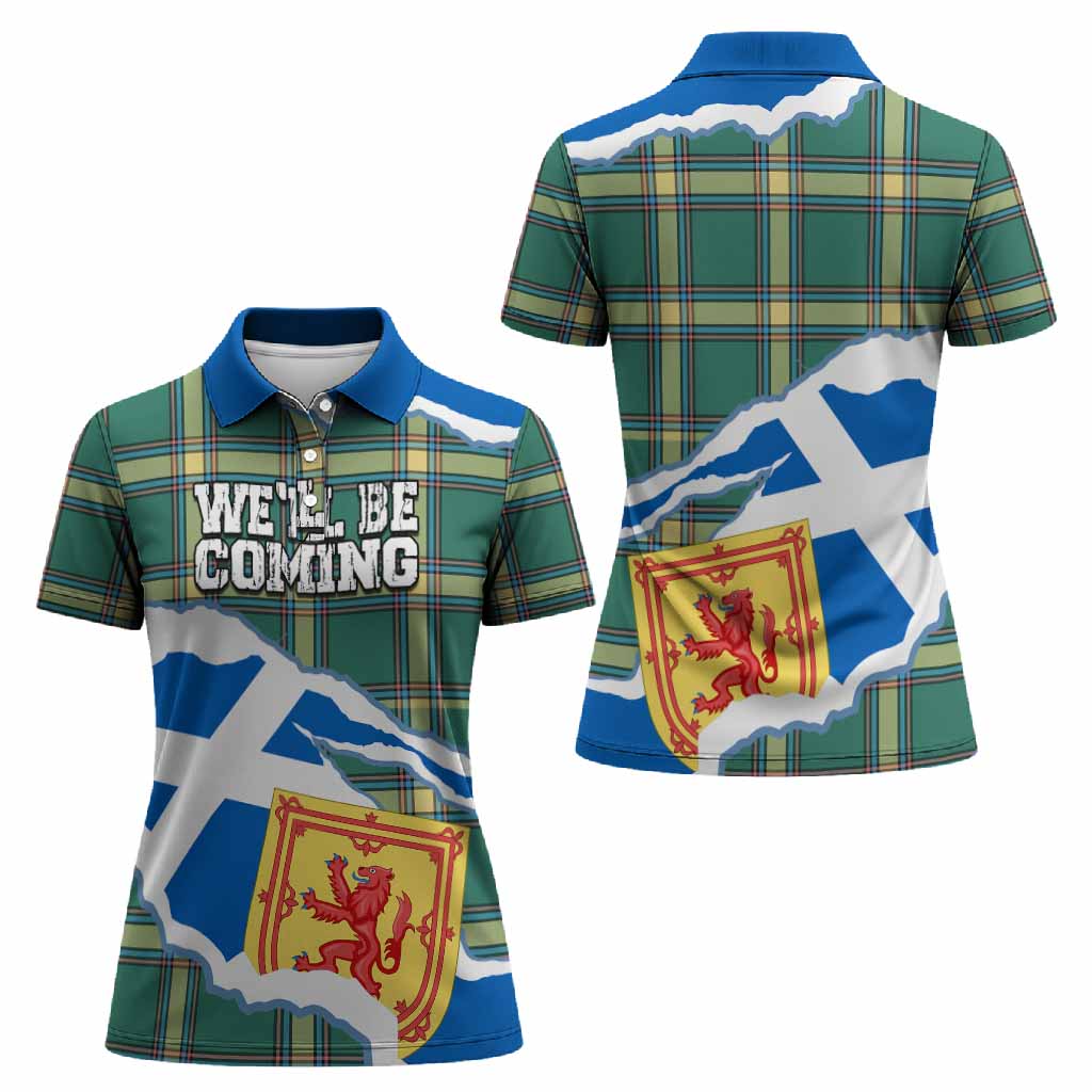 Alberta Scotland Football Tartan Women Polo Shirt We'll Be Coming