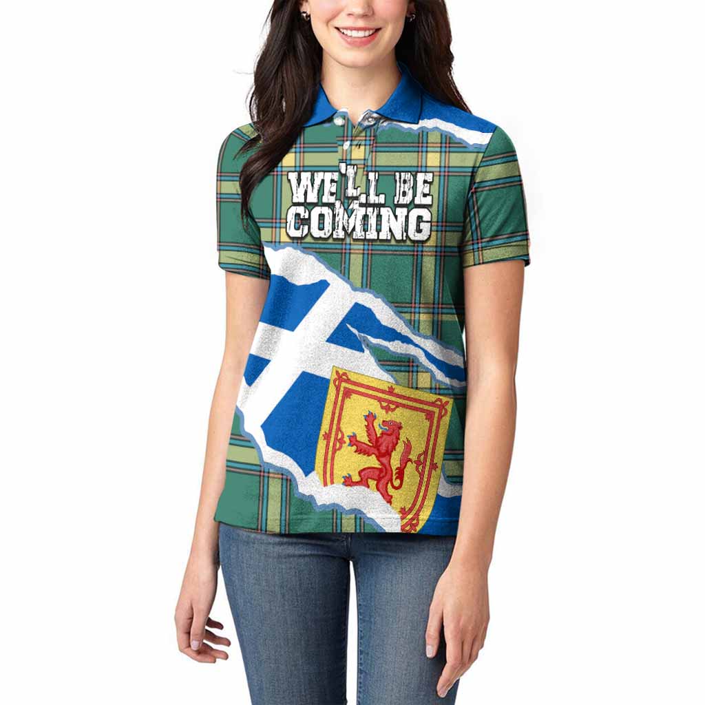 Alberta Scotland Football Tartan Women Polo Shirt We'll Be Coming
