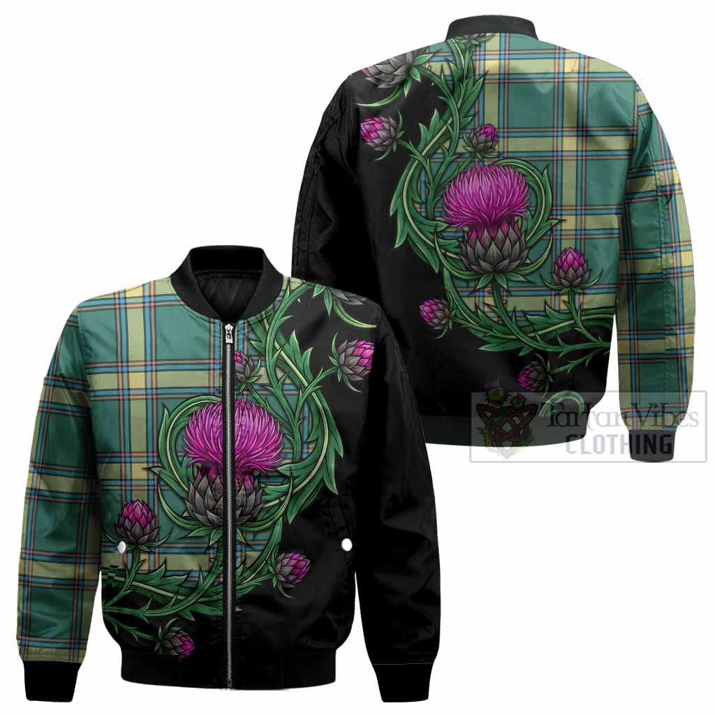 Alberta Tartan Bomber Jacket Resilient Scottish Thistle - Tartan Vibes Clothing