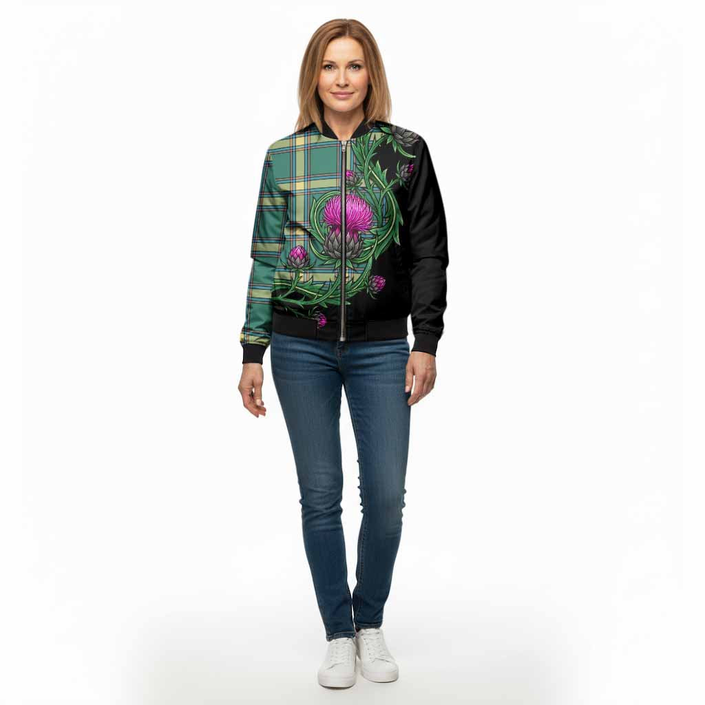 Alberta Tartan Bomber Jacket Resilient Scottish Thistle - Tartan Vibes Clothing