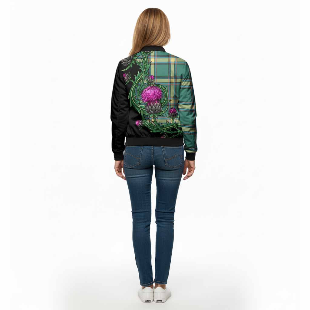 Alberta Tartan Bomber Jacket Resilient Scottish Thistle - Tartan Vibes Clothing