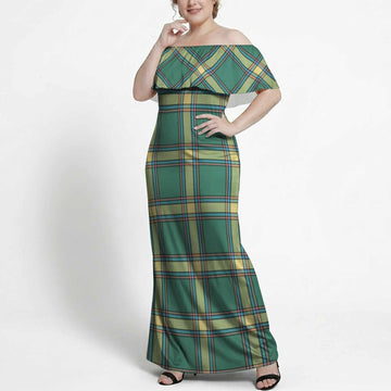 Alberta Tartan Off Shoulder Ruffle Maxi Dress